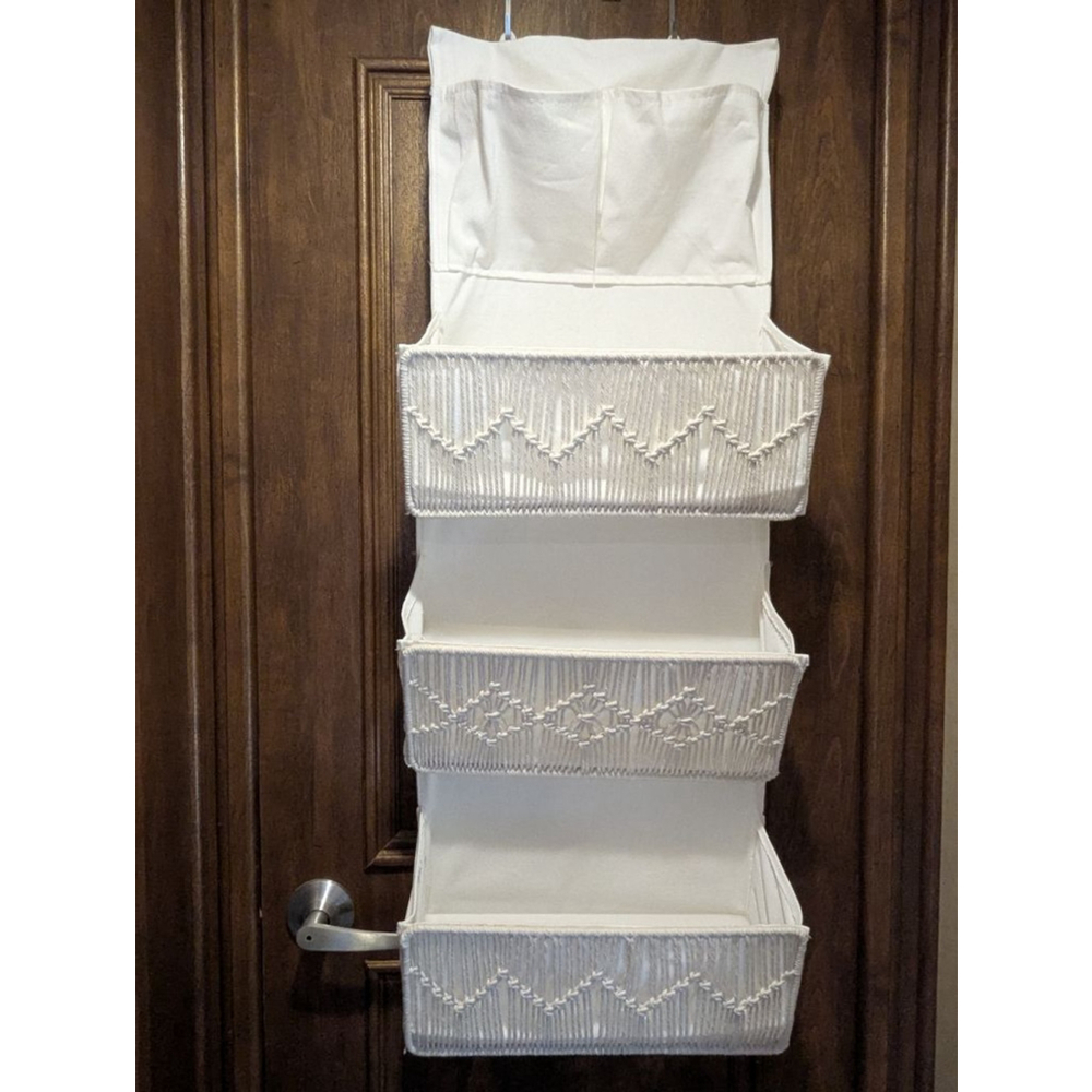 White Over-the-Door Macrame Closet Organizer For Bathrooms Bedrooms Boho - Picture 7 of 11